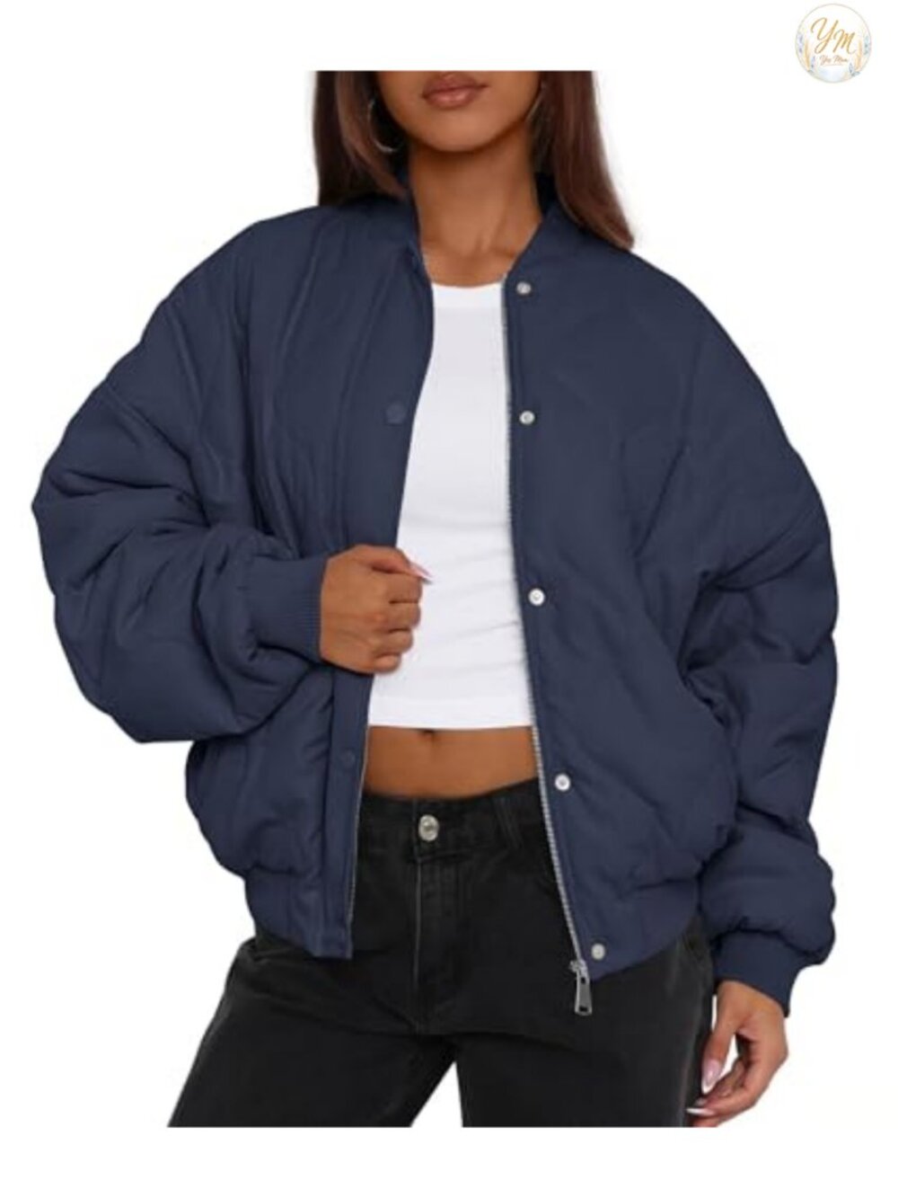 Women's Quilted Bomber Jacket Cropped Zip Up Puffer Coat Fall Winter